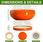 Bonsai Pots - 13 Inch Ceramic Succulent Pots with Drainage Hole and Saucer, Shallow Planter for Indoor Outdoor, Bonsai Planters, Large Planter Bowl, Porch Decor, Gift for Plant Lover, Orange