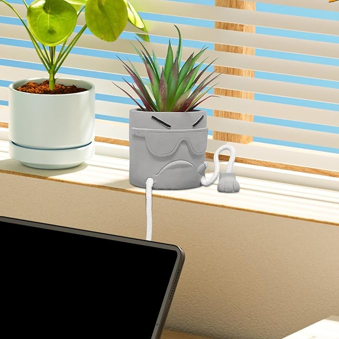 Zerzsy Succulents Plants Artificial in Cement Pots with Hanging Leg, Small Fake Plant Kitchen Shelves Decor, Cute Office Decor Faux Succulents, Succulent Pots for Desk Shelf Decorations