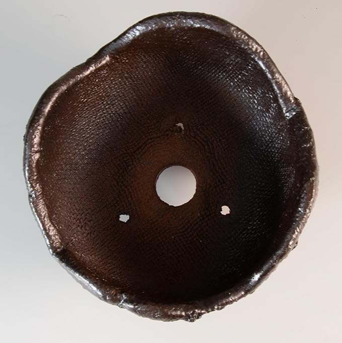 Wazakura Shigaraki Series Japanese Handmade Rustic Crescent Shape Bonsai Pot 6.3 in (160 mm), Made in Japan Ceramic Garden Planter, Decorative Flower Vase, Unglazed Houseplant Bowl - Brown/Grey
