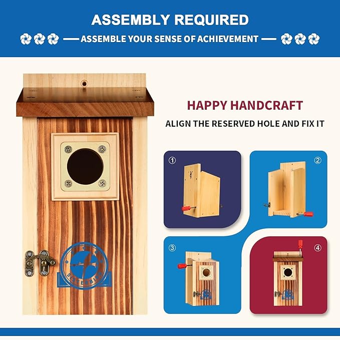 SISTERBIRD Premium Bluebird Houses for Outside, Bird Houses for Outside Suitable for Garden Decoration, Wooden Bird House, Blue Bird Houses for Outdoors Gift, Assembly Required