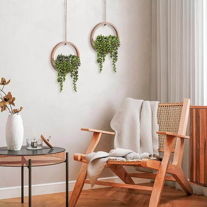 Artificial Hanging Plants Hanging Planter Fake Succulents Artificial String of Pearls with Pot and Lanyard for Home Office Wall Decoration