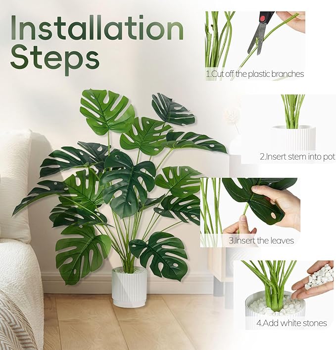 28" Fake Plants Large Artificial Plants Indoor Tall Faux Monstera Plant for Home Office Living Room Garden Decor