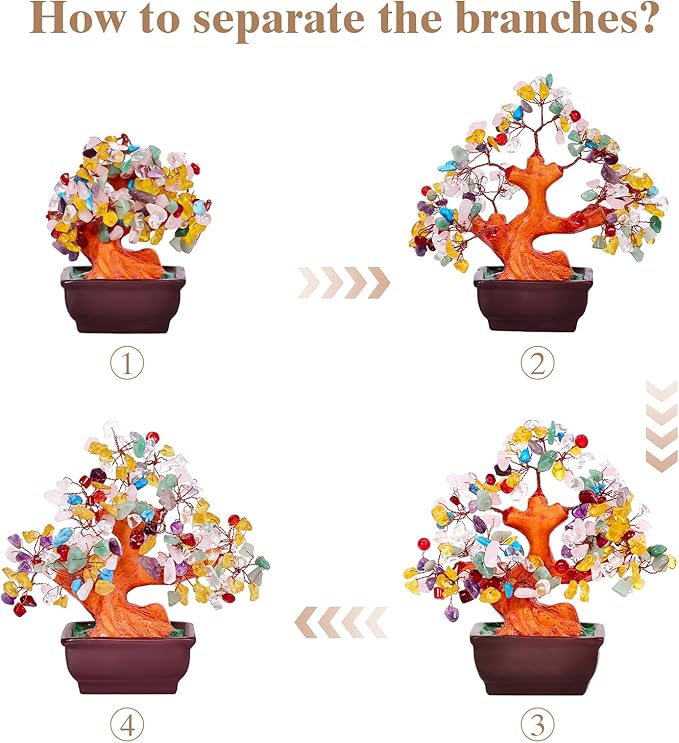 Feng Shui Quartz Crystal Money Tree Bonsai Style Decoration for Luck and Wealth (Multicolor)