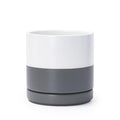 D'vine Dev 6.5 Inch Ceramic Planter Pot with Drainage Hole and Saucer, Indoor Cylinder Round Flower Pot, White/Speckled Grey, 94-O-C-6