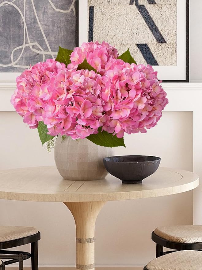 ZYTUYO 4PCS 20'' Bright Pink Real Touch Hydrangeas Latex Artificial Flowers for Baby Shower Birtiyday Wedding Pink Partry Flower Arrangeament Home Living Room Table Centerpiece