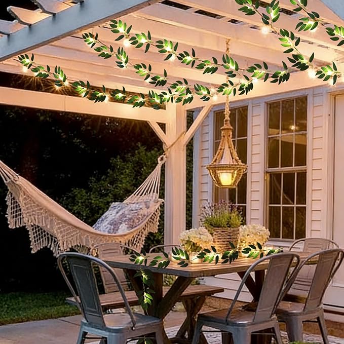 RECUTMS Willow Leaves String Lights 2Packs 20LEDs Artificial Leaf Rattan Light Hanging Vine Battery Operated Fairy Warm Light Ivy Greenery for Home Wedding Party Wall Indoor Outdoor Decor