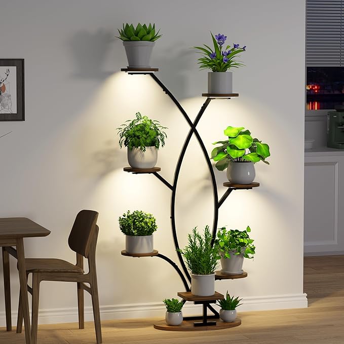 Plant Stand Indoor with Grow Light - 8 Tiered Corner Shelf for Indoor Plants, 57" Tall Plant Shelf with Lights for Indoor Growing , Sturdy Metal Plant Rack for Living Room,Balcony,Patio