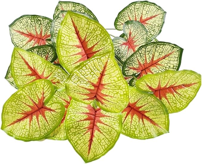 Artificial Caladium Plant with Red and Green Leaves, Red Leaf Artificial Plants Decoration Simulated Bonsai Potted Decor Home Room Party Wedding Office Floor (Yellow(No Flowerpot), 85cm)