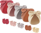 BQUBO Baby Turban Hats and Mittens Set Newborn Infant Hospital Hats Caps with Bows for Baby Boys Girls 0-12 Months