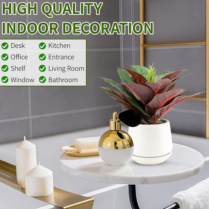 Realistic Artificial Potted Desk Plant Faux Calathea in Ceramic Pot, 8.7" Small Faux Greenery Fake Prayer Plant for Desk, Bathroom, Office, or Home Decor (Evergreen, Maintenance Free)