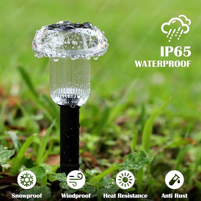 Priddop Solar Lights Outdoor Pathway Waterproof 8 Pack Color Changing LED Acrylic Mushroom Decorative Garden Lights for Yard Landscape Patio Outside Decorations
