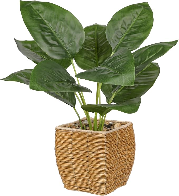 Briful Fake Plants Potted Fern Artificial Plants Indoor Realistic Greenery Faux Plants in Square Plastic Rattan Baskets for Home Decor Farmhouse Office Weddings