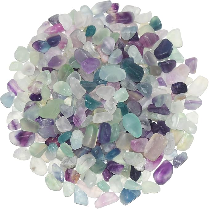 1 Lb/460g Pebbles for Indoor Plants, Bamboo, Sea Glass for Crafts, 0.2-0.35" Small Plant Pebbles for Pots Indoor Drainage, Fluorite Crystal Chips, Decorative Gravel for Aquarium, Fish Tank