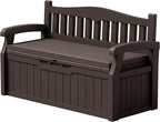 Devoko 80 Gallon Storage Bench with Cushion, Lockable Deck Box for Patio Furniture, Garden Decor and Outdoor Seating for Cushions, Garden Tools and Pool Supplies (Dark Brown, 80 Gallon with Cushion)
