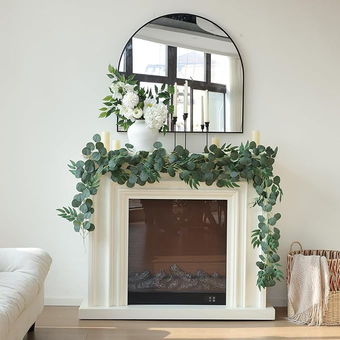 Mizii 2 Strands Artificial Vines Eucalyptus Garland 79" Fake Vine with Silk Green Leaves Faux Hanging Plants Greenery Decorations for Bedroom Table Centerpieces Party Wedding Room Decor (Eucalyptus)