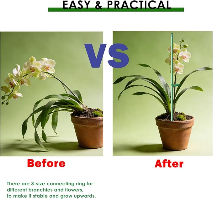 20 Set Plant Stakes 12 inch Extendable Plant Support Stakes with Adjustable Rings, Flowers Stems Plants Sticks for Indoor Outdoor Plants Stabilizer Support Sticks for Orchid Rose Peony Tomato