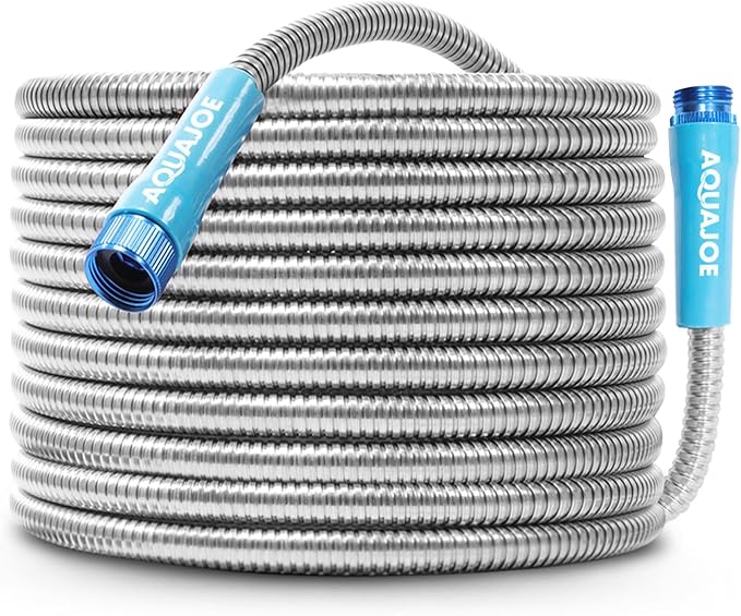 Aqua Joe AJSGH50 Stainless-Steel Garden Hose, Kink-Free Hose, 300 PSI Max, 50 Feet Long