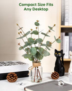 Velener Faux Eucalyptus Stems in Vase with Faux Water, Fake Plants Artificial Eucalyptus Plant for Home Decor, Kitchen Bathroom Farmhouse Living Room Coffee Table Faux Centerpieces for Tables Green