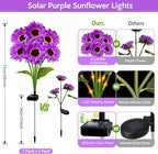 Solar Sunflower Lights Outdoor Garden Decor, 6 Pack Solar Purple Flowers Lights with 18 Sunflowers, Waterproof Fall Decor Stake Decorative Light Auto ON/Off for Garden Yard Patio, Gift for Women