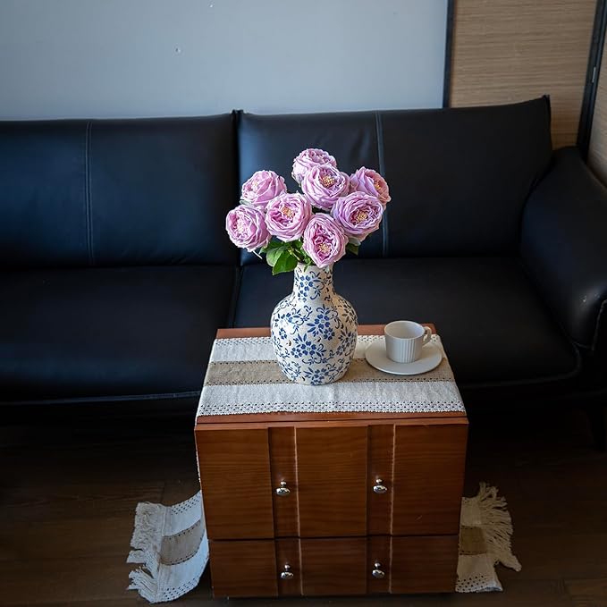 DUYONE Fake Flowers for Decoration Home Decor Artificial Flowers Austin Rose Peony Latex Fake Flower Living Room Decoration Vivid Pink Roses Peonies (Light Purple 4pcs)