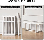 Plant Stand Indoor Outdoor, Foldable Metal Plant Shelf for Multiple Pots, Mid Century Slatted Bench for Patio Garden, Heavy Duty Capacity 330 lbs 2 Pack White