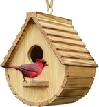 Bird House for Outside,Wood Birdhouses Outdoor, Wooden Bird House Bluebird Finch Cardinals Hanging Birdhouse for Garden Viewing