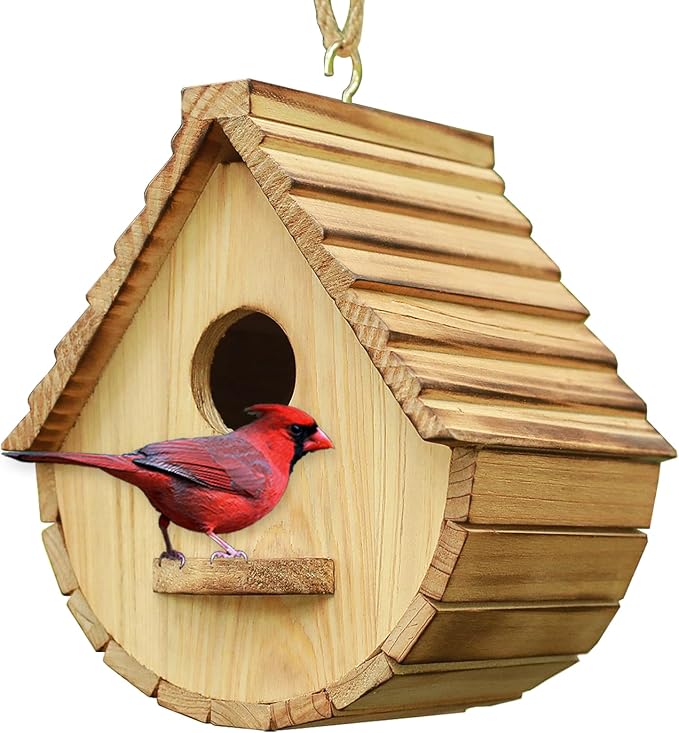 Bird House for Outside,Wood Birdhouses Outdoor, Wooden Bird House Bluebird Finch Cardinals Hanging Birdhouse for Garden Viewing