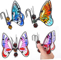 HANABASS 3Pcs Stained Glass Butterfly Plant Pot Hugger Decor - Metal Hanging Flower Planter Ornaments - Outdoor Garden Figurine Art for Potted Plants & Herbs