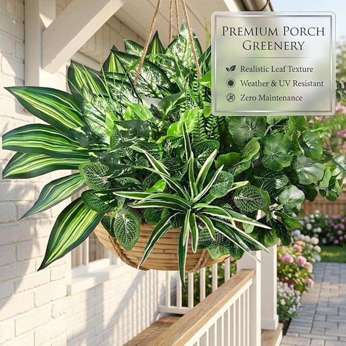 Waipfaru Artificial Plants Outdoor UV Resistant, Realistic Fake Plants Artificial Greenery, Large Bunches Faux Plants for Indoor Outdoor Porch Patio Garden Spring Summer Home Decor (Large 10pcs)
