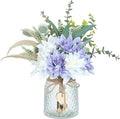 Faux Flowers with Vase,Artificial Silk Flowers in Vase, Fake Plant Eucalyptus and Willow,Flower Arrangement for Home Farmhouse kitchen Dining Table Centerpiece Decorations Table Decor (Dusty Purple)