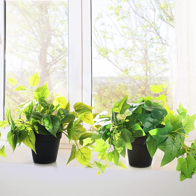 AceList 2 Pack Faux Plants Indoor, Realistic Fake Ivy Fake Plants Potted Plants Artificial Decor, Artificial Plants for Home Decor
