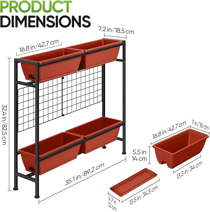 CADUKE Raised Garden Bed, Garden Raised Planter Box with Legs, 32" Elevated Vegetable Garden Beds with Drainage Holes & Trellis, Herb Garden Planter Outdoor for Vegetables, Balcony, Red