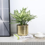 MyGift 6-Inch Shiny Brass Tone Metal Plant Pot with Hammered Texture, Cylindrical Indoor Succulent Planter - Handcrafted in India
