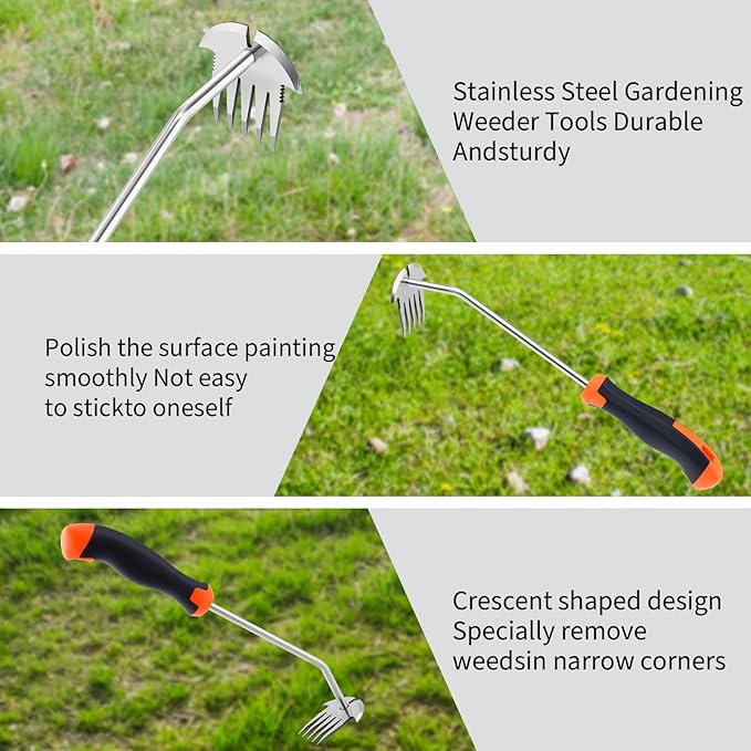 Weed Puller Tool, Portable Garden Weeder Tool, 2026 New Model Rubber Non-Slip Handle Stainless Steel 5-Teeth Weeding Tool, Garden Tools for Vegetable Gardening Backyard Farm Planting & Weeding Tool