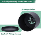 D'vine Dev 8 Inch Plastic Planter Pots for Plant Pot with Drainage Hole and Seamless Saucers, Black Color, 74-X-B-1