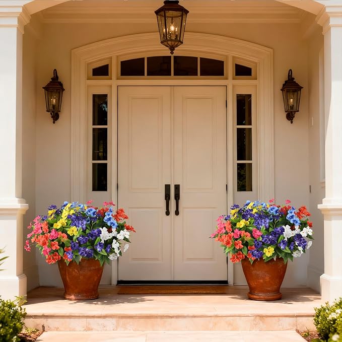 Hommyea Artificial Fake Flowers for Outdoor, 6 Bundles UV Resistant Faux Plants Decoration Silk Flowers No Fade Plastic Flowers for Outside Planters Home Porch Patio Yard Garden Decor