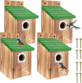 4-Pack Blue Wooden Bird Houses for Outdoors with Predator Guard, Bluebird Houses for Outside – Ideal for Bluebirds & Other Backyard Birds, Green