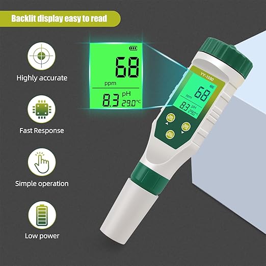 pH Meter for Water Hydroponics, 5-in-1 pH TDS EC Salt Tester for Water Nutrient Solution, Simultaneous Display of pH EC Temp for DWC Reservoir Tank, Aeroponic Garden, Growing System
