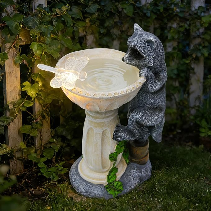HUYIENO Solar Garden Statue Outdoor Decor Ornament Waterproof Solar Powered LED Lights for Yard, Patio, Lawn Gift for Mom, Women, Housewarming Raccoon
