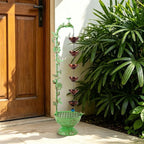 40" Vintage Metal Floor Water Fountain - Soothing Waterfall Outdoor Fountains with 6 Hanging Cups for Garden Patio Backyard Deck Decor, 1107 - Green Hummingbirds & Faucet