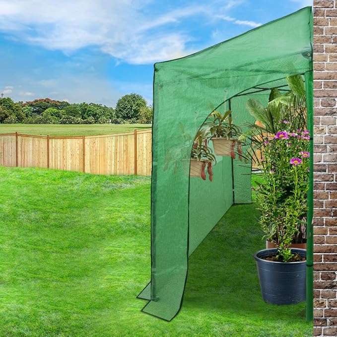 EAGLE PEAK 9x4 Portable Walk in Greenhouse, Pop Up Indoor Outdoor Greenhouse, Green House Kit with Zippered Roll-Up Doors and Windows, Lean-to Design, PE Cover, Clear/Green