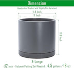 D'vine Dev 12 Inch Ceramic Planter Pot with Drainage Hole and Saucer, Indoor Cylinder Round Planter Pot, Speckled Grey, 94-O-F-3