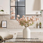 Artificial Flowers for Vase - Beige Silk Mums 10 Long Stems with Eucalyptus, Faux Flowers Home Decor, Neutral Tan Cream Floral Arrangement, Fake Chrysanthemum Pom Pom Stems, Spring Fall Centerpiece