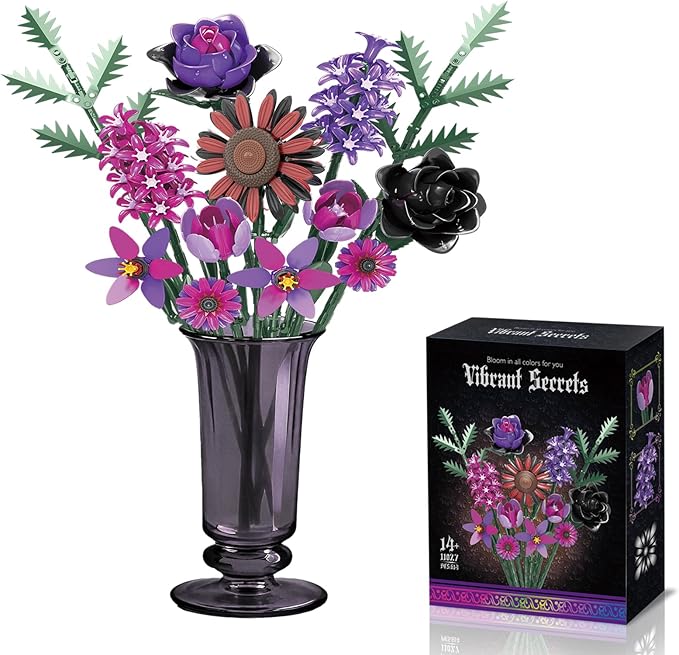 Flower Building Set, Wildflower Bouquet, Artificial Bouquet Flowers Arrangement, Compatible with Lego Botanical Collection for Adults, Dinner Table, Living Room Home Office Decor, Ideal Gift, 614PCS
