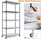Bstrip Plant Shelf with Grow Light, 5-Tier Plant Stand with T8 24W Grow Light for Indoor Plants with Wheel, Grow Light Shelf with Timer for Indoor Plant, Seedling, Seed Starting, 29.5x13.8x59IN