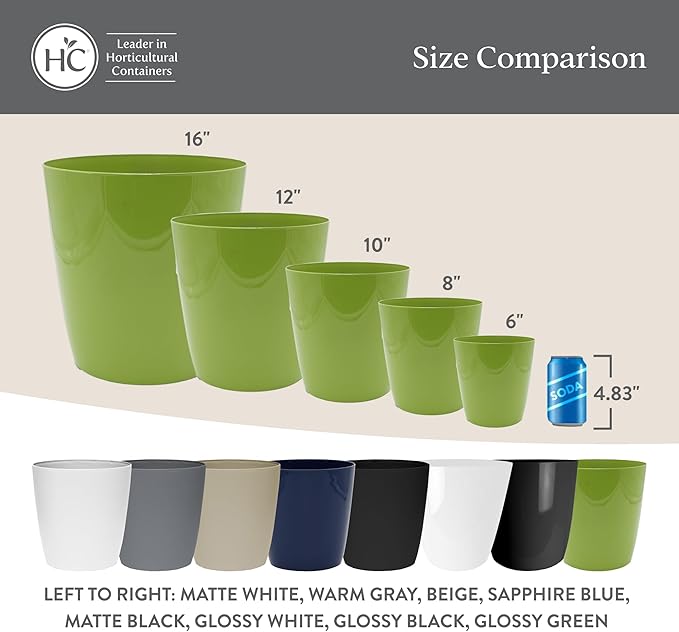The HC Companies Aria Round Self-Watering Pot - Lightweight Plastic Planter for Herbs & More - Durable Plant Pots for Indoor Plants & Outdoor Plants (12" Glossy White, Pack of 1)