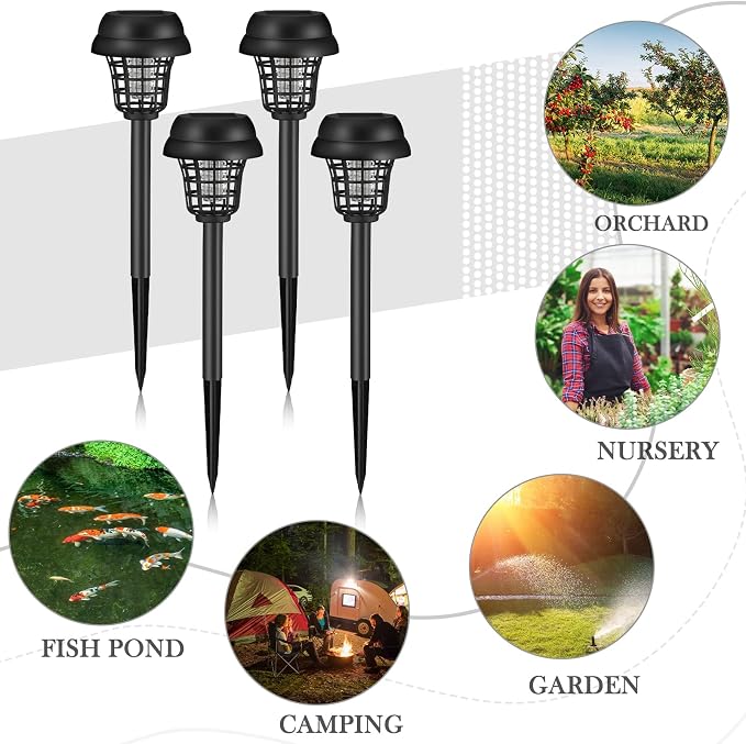 Qualirey 4 Pcs Solar Bug Zapper Waterproof Mosquito Killer Solar Light Power Repellent Lamp for Moth, Gnat, Fly, Small Flying Insect Indoor Outdoor Garden Patio, Purple & White (Plastic, Black)