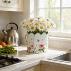 3-Piece Vintage Floral Metal Bucket Set, Scalloped Edge Multi-Size Planters for Flowers & Easter Egg Containers, Rustic Garden & Home Decor with Reinforced Metal Handles, Indoor & Covered Outdoor Use