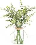 Muhanjia Artificial Eucalyptus Stems in Glass Vase with Faux Water,7Pcs Fake Plant for Centerpiece Bathroom Farmhouse Room Home Decor (Sage Green Eucalyptus)