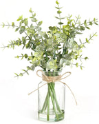 Muhanjia Artificial Eucalyptus Stems in Glass Vase with Faux Water,7Pcs Fake Plant for Centerpiece Bathroom Farmhouse Room Home Decor (Sage Green Eucalyptus)